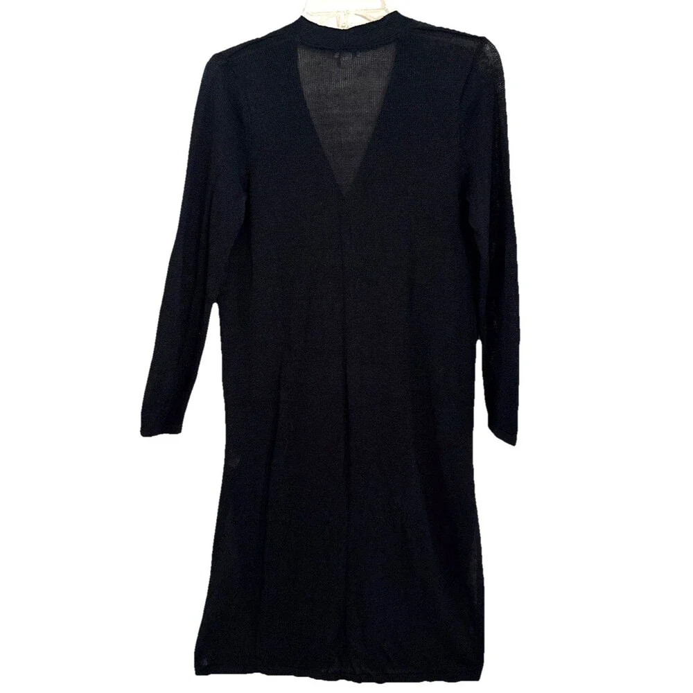 J Jill Linen Open Knit Duster Cardigan Womens Sz S Black Lightweight Lagenlook